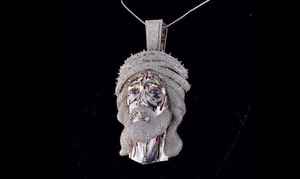 Pendentif Visage de Christ en Argent 925 avec Micro-Incrustation de Diamants, Charme Religieux Unisexe - Product Image 1
