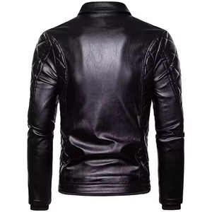 Chaqueta de Cuero Genuino para Hombre, Otoño Invierno, a Cuadros/Color Sólido, Resistente al Viento, Ecológica, Estilo Urbano, Cierre de Cremallera, Manga Larga - Product Image 6