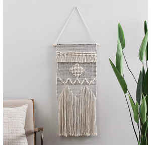 NATURE4U-Colgante de pared tejido para el hogar, decoración artística hecha a mano, geométrica, Bohemia, Beige, con flecos y borlas - Product Image 3