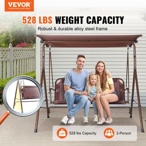 3-Person Teslin Fabric Alloy Steel Patio <b>Swing</b> Chair with Adjustable Canopy and Porch <b>Swing</b> Armrests for Outdoor Patios - Product Image 2