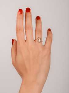 Bague en diamant ovale de culture unique, coupe vague, pour femme, en or massif 14 carats, délicate, pour fiançailles, promesse, cadeau pour petite amie - Product Image 2