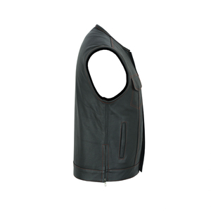Gilet de motard pour homme en cuir véritable respirant, sans manches, avec poches, 100 % polyester, service OEM - Product Image 4