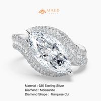 Bague en Moissanite Halo Marquise pour Femme, Argent, Bijou de Fiançailles, Mariage, Anniversaire, Style Élégant, Port Quotidien, Luxe