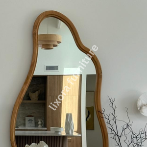 Irregular Wooden Wall Mirror Minimalist Design Decorative <b>Framed</b> Mirror for Home Interior - Product Image 3