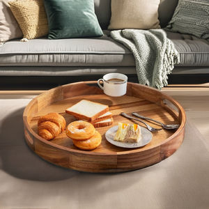 Plateau rond en bois d'acacia, grands plateaux en bois, plateau pour pouf, plateau en bois pour salon, plateaux de rangement - Product Image 1