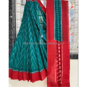 Yellow and <b>Red</b> Linen Digital Print <b>Saree</b> Party Wear Dress - Product Image 5