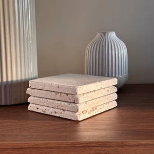 Posavasos de Piedra Natural Travertino, Juego de Posavasos de Mármol, Decoración de Mesa - Product Image 1