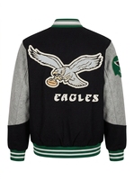 Veste de baseball en laine mélangée noire pour homme, style varsity, avec patch d'aigle brodé, style letterman