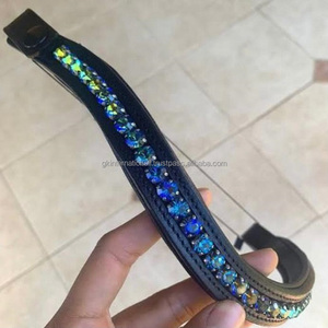 Marrón de cuero para caballo, cristal multicolor, hecho en cuero genuino con botón a presión para cierre de bucle - Product Image 5