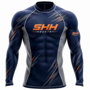 SHH Industries Custom <b>Men's</b> Navy Blue MMA BJJ Rash Guard Long Sleeve <b>Compression</b> <b>Shirt</b> Gym Fitness Sportswear OEM Manufacture - Product Image 1