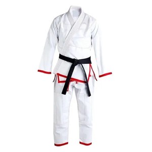 Kimono de karaté blanc avec bordure rouge, 100% coton, coupe classique, respirant, unisexe adulte, vêtements d'arts martiaux - Product Image 1