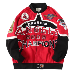 Chaqueta Bomber con Parche Gráfico Personalizado, Diseño de Apliques, Cuello Alto, Puños, Bordado Artístico Pesado OEM, 100% Algodón, Invierno, Estilo Racing - Product Image 1