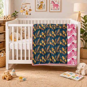 Couette bébé réversible 100% coton Jaipuri, taille 60x40 pouces, imprimée à la main, super douce, personnalisée, teinture non toxique, respectueuse de la peau - Product Image 5