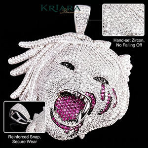 Pendentif Tête de Lion en Argent 925 Plaqué Or 18 carats avec Moissanite Ronde, Breloque Hip-Hop Unisexe, Bijou Thème Animal pour Fête - Product Image 4