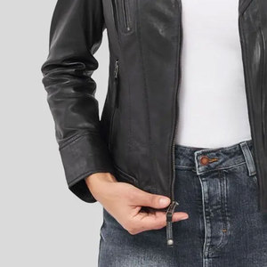 Veste en cuir sur mesure de qualité supérieure pour femmes, design hiver, veste en cuir véritable écologique courte et cintrée pour l'hiver - Product Image 6