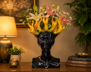 Ceramic Figurine Vase With Floral Design Bohemian Artistic Tabletop Sculpture For Living Room Decor - Product Image 1