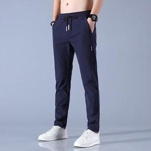 Ice Silk <b>Elastic</b> Casual Pants for Men's Summer Thin Work Trend Loose Straight Breathable Sweatpants Sports Pants Men's Trousers - Product Image 3