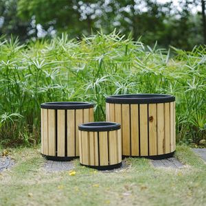 Pot de fleurs en bois carré avec pieds en acier enduit de poudre sac PP amovible pour l'ingénierie des plantes de jardin à la maison bas prix faible taxe - Product Image 3