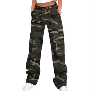 Pantalon cargo streetwear d'hiver élégant et personnalisé pour femme, délavé, taille haute élastique, respirant, en polyester/coton, coupe ample - Product Image 1