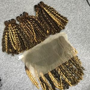 Prix usine vente chaude 13x4 13x6 100% humain Pixie Curl Ombre couleur cheveux Transparent dentelle fermeture frontale Extensions de cheveux - Product Image 5