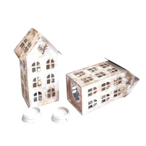 Portavelas de metal blanco con forma de casa, estilo vintage, para decoración del hogar, adorno de mesa, al precio más bajo. - Product Image 1
