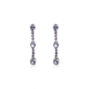 Art Deco Style Natural Oval & Round Cut Tanzanite December Birthstone High Quality 925 <b>Sterling</b> <b>Silver</b> <b>Dangle</b> <b>Earring</b> Jewelry - Product Image 1