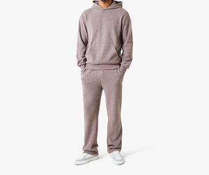 Ensemble de survêtement en molleton respirant à capuche pour homme, couleur unie, 100% coton, sweat-shirt et pantalon décontractés, vêtements d'hiver, coupe classique - Product Image 1