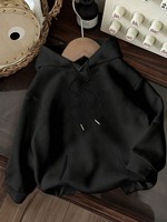 Sweat à capuche zippé en molleton de coton épais noir, coupe régulière, avec motif lettres en strass et impression numérique, haute qualité, mode hiver
