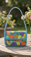 Sac à bandoulière artisanal en perles à thème fruits tropicaux (agrumes, banane, ananas) – Sac à main d'été