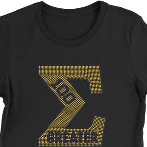 Camiseta Negra con Pedrería Dorada de Sigma Gamma Rho 100, Manga Corta, Cuello Redondo, Gráfico de Letras Griegas Brillantes, Casual para Fraternidad - Product Image 6