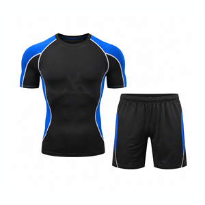 Ensemble t-shirt et short de course pour hommes, vêtements de sport athlétiques, gym, fitness, entraînement, séchage rapide, respirant, vêtements de sport actifs, course à pied - Product Image 1