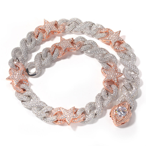 Moissanite Diamond Star Link Chain <b>Necklace</b> 925 Silver Two Tone Iced Cuban Chain Luxury <b>Statement</b> Jewelry Gift for Women - Product Image 1