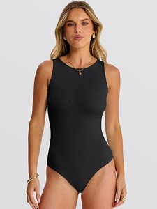 Body de Mujer de Color Sólido, Sin Costuras, Cuello Redondo, Sin Mangas, Elástico, Transpirable, Ajustado, Traje de Baño, Ropa de Verano - Product Image 1