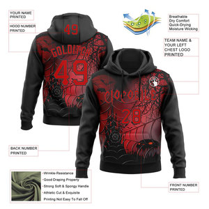 Custom Halloween Hot Sale <b>Hoodie</b> Men's <b>Black</b> Red Print Breathable Regular Fit Casual Autumn Wear With Team Name And Number - Product Image 2