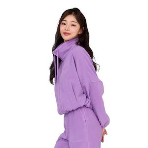 Sweats courts tricotés en coton personnalisable de haute qualité pour femme avec col roulé fermeture éclair classique haut court Design Style décontracté - Product Image 4