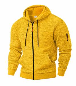 Sweat-shirt à capuche zippé pour homme, coupe classique, couleur unie, en molleton bouclette, décontracté, pour l'hiver, 100 % coton, anti-plis - Product Image 6