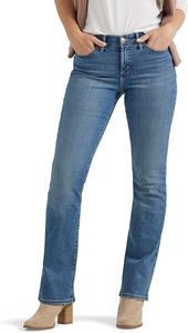 Women's Mid Waist Straight Leg <b>Jeans</b> Stonewashed Blue Cotton Five-pocket Casual Fit Full Length <b>Button</b> <b>Fly</b> Regular Style - Product Image 1