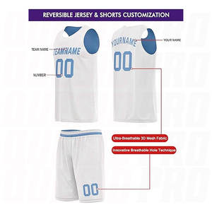 Ensembles d'uniformes de basket-ball personnalisés pour hommes, maillot et short de sport en polyester respirant, bleu clair et blanc - Product Image 3