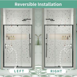Porta Doccia Scorrevole in Vetro Temperato SGCC da 32-36 Pollici di Larghezza x 72 Pollici di Altezza, con Telaio Nero Opaco e Design Elegante - Product Image 2