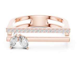 Bague en or rose sertie d'un diamant de taille marquise et de diamants ronds sur les côtés, bague de fiançailles de luxe pour femme - Product Image 3