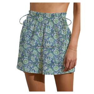 Nuevos pantalones cortos de algodón con estampado de bloques de Jaipur para mujer, con cordón, para el fin de semana, ropa de descanso de verano, pantalones cortos de playa con cordón y estampado de bloques - Product Image 1