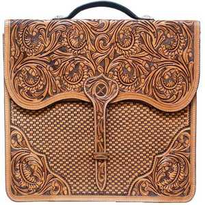 Genuine Cowhide Leather Western Style Hand <b>Bag</b> with Floral Carved Design Multiple Storage Pockets and Professional Executive - Product Image 4