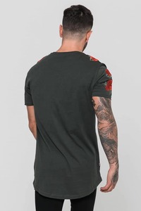 Men's Black Short Sleeve O-Neck T-Shirt Red <b>Rose</b> Embroidery Slim Fit Casual Breathable 100% Cotton Jersey Knitted <b>Top</b> 220 Grams - Product Image 2