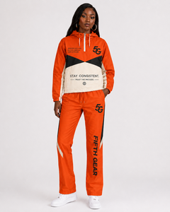 Ensemble de survêtement pour homme Fifth Gear : veste de course à capuche zippée orange avec blocs de couleur et pantalon de survêtement sportif en polyester respirant - Product Image 5