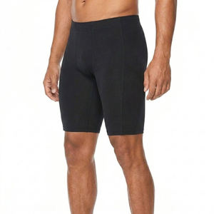 Shorts pour hommes en nylon et élasthanne tricoté noir uni, taille mi-haute, respirants, séchage rapide, style décontracté, avec cordon de serrage élastique à la taille - Product Image 3