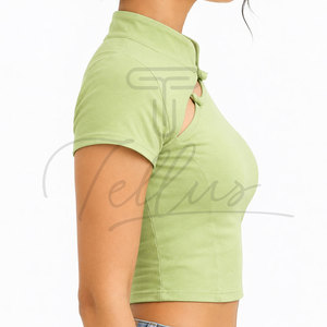 Ladies <b>Crop</b> <b>Top</b> Short Sleeve <b>Crop</b> <b>Top</b> Custom <b>Crop</b> <b>Top</b> 100% Cotton <b>Crop</b> <b>Top</b> Fashion Wear Manufacturer Spring Summer Wear - Product Image 3