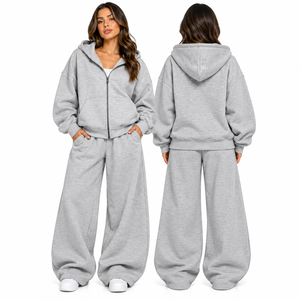 Custom Oversized Fit Two Piece Hoodie Sweatpants Sets Full Zipper <b>Women</b> Solid Color Sports Tracksuits Sets Jogger Sets <b>Sweatsuit</b> - Product Image 6