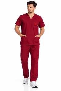 Conjunto de Uniforme Médico Unisex Color Granate con Cuello en V y Manga Corta, Parte Superior e Inferior de Tela Tejida - Product Image 5