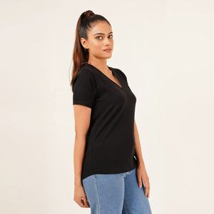 Camiseta con cuello de pico para mujer, precio al por mayor, tela de algodón de alta calidad, camisetas de moda para mujer, Camiseta básica de algodón informal para Yoga - Product Image 2