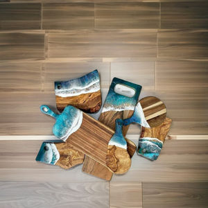 Best Selling Acacia <b>Wood</b> Epoxy Resin Rectangle Serving Board 41x17x2cm Multi Color Cutting Board Cheese <b>Paddle</b> Home Chopping - Product Image 4